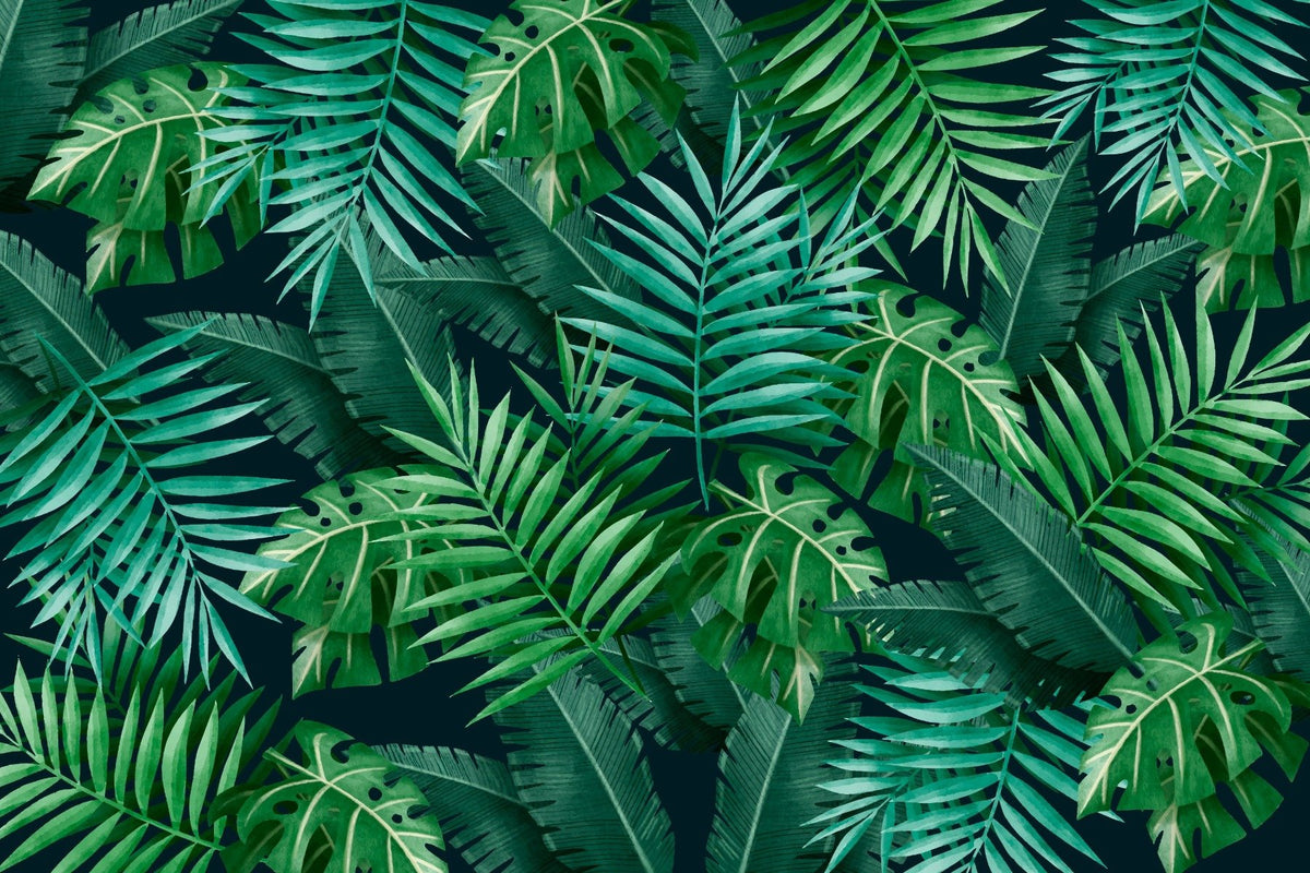Green Leaves Wallpaper Mural in your room — zoomed