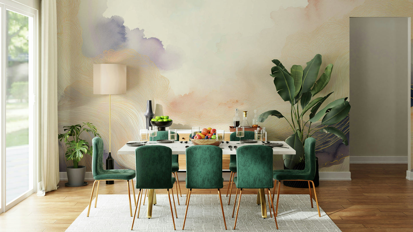Muted purple sky design for a contemporary dining room.