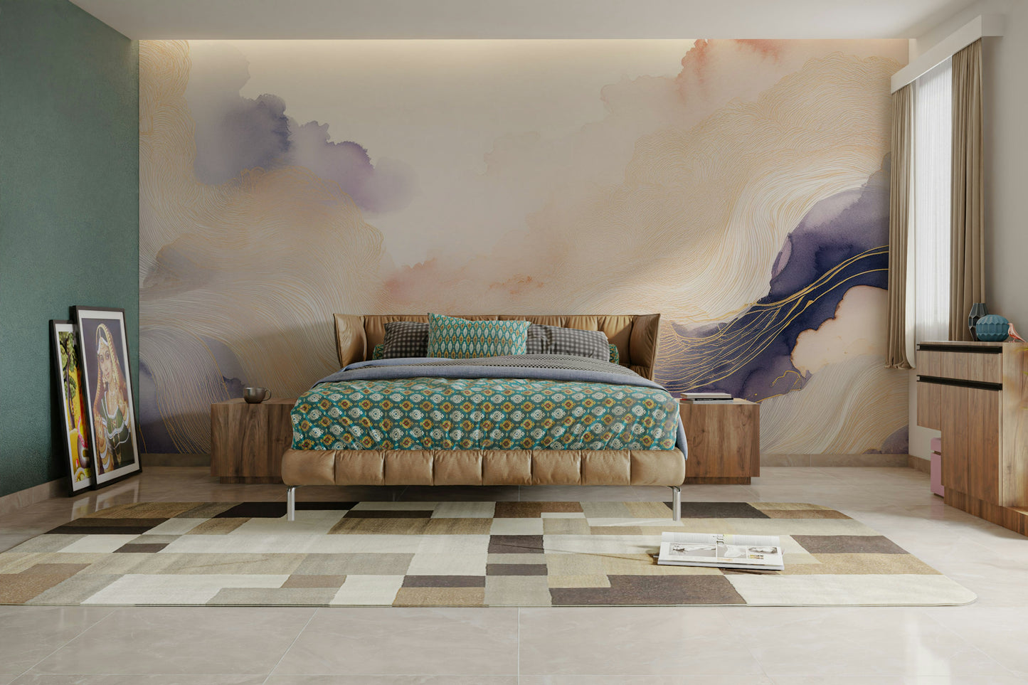 Lavender Cloud Forms Wall Mural used as a calming backdrop in a studio.