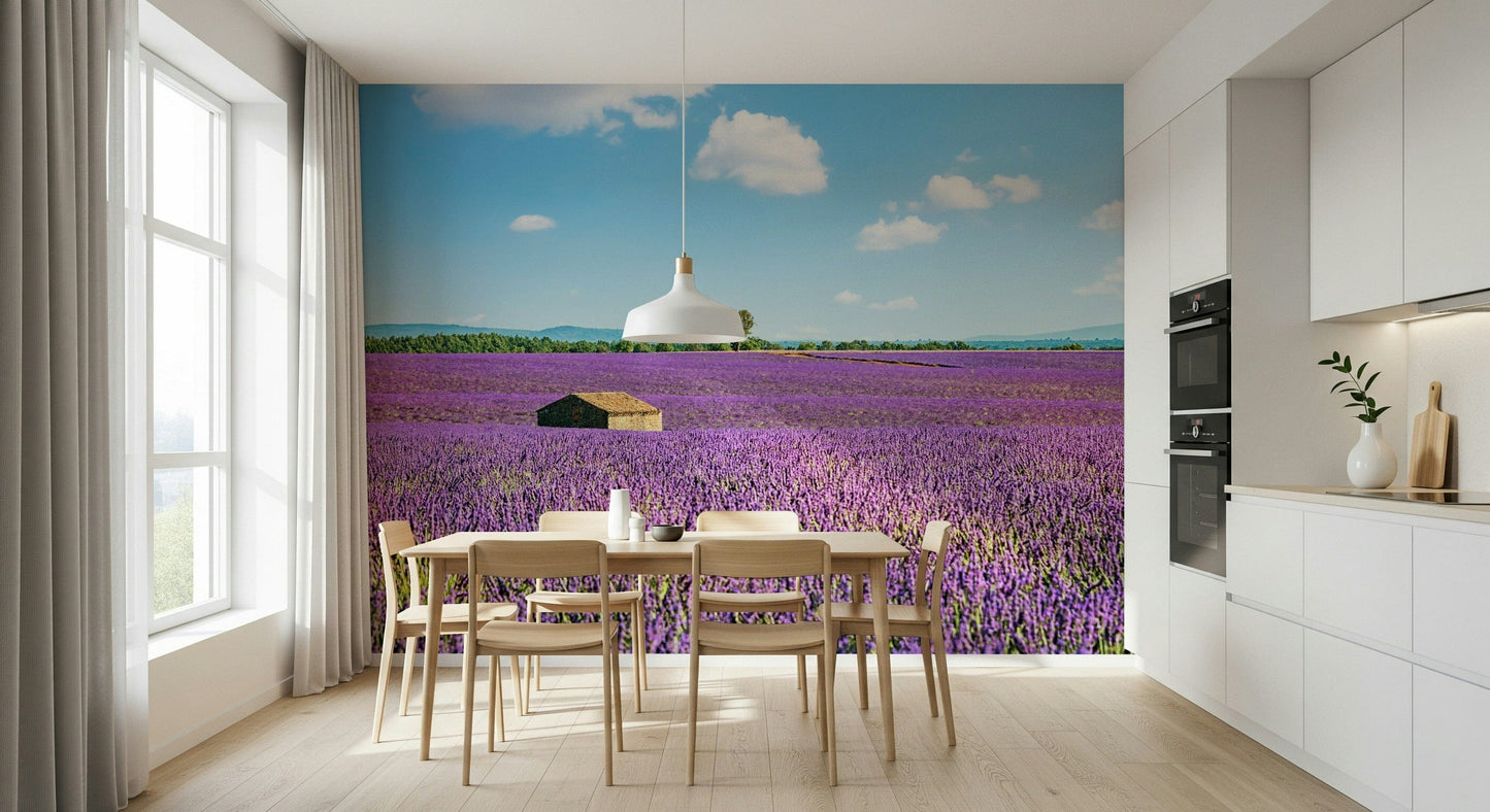 French Provence landscape wall mural with soft pastel tones