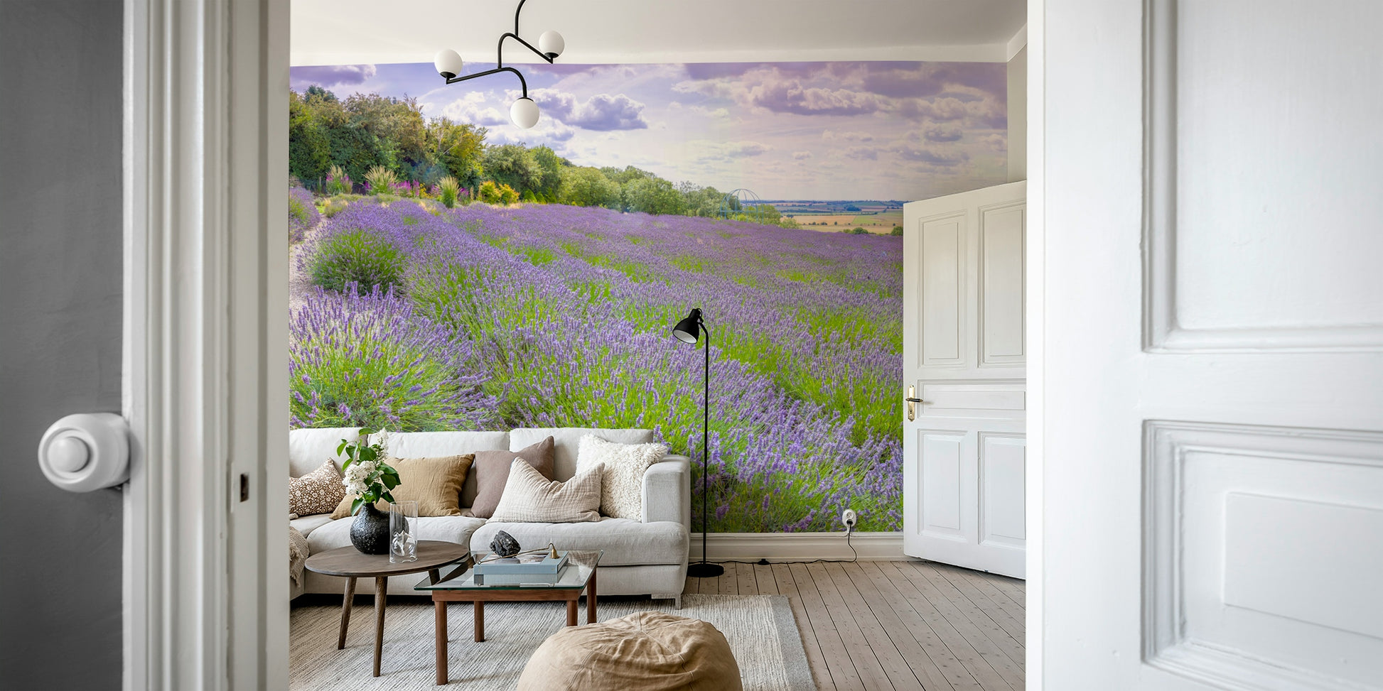 The mural has a soft, graceful feel.

