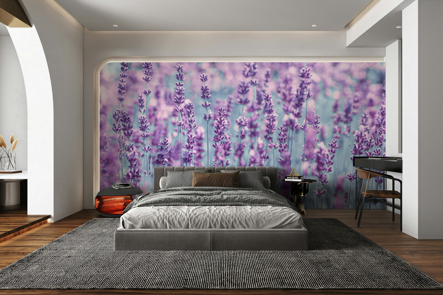 A beautiful wide-angle wall mural of a lavender field.

