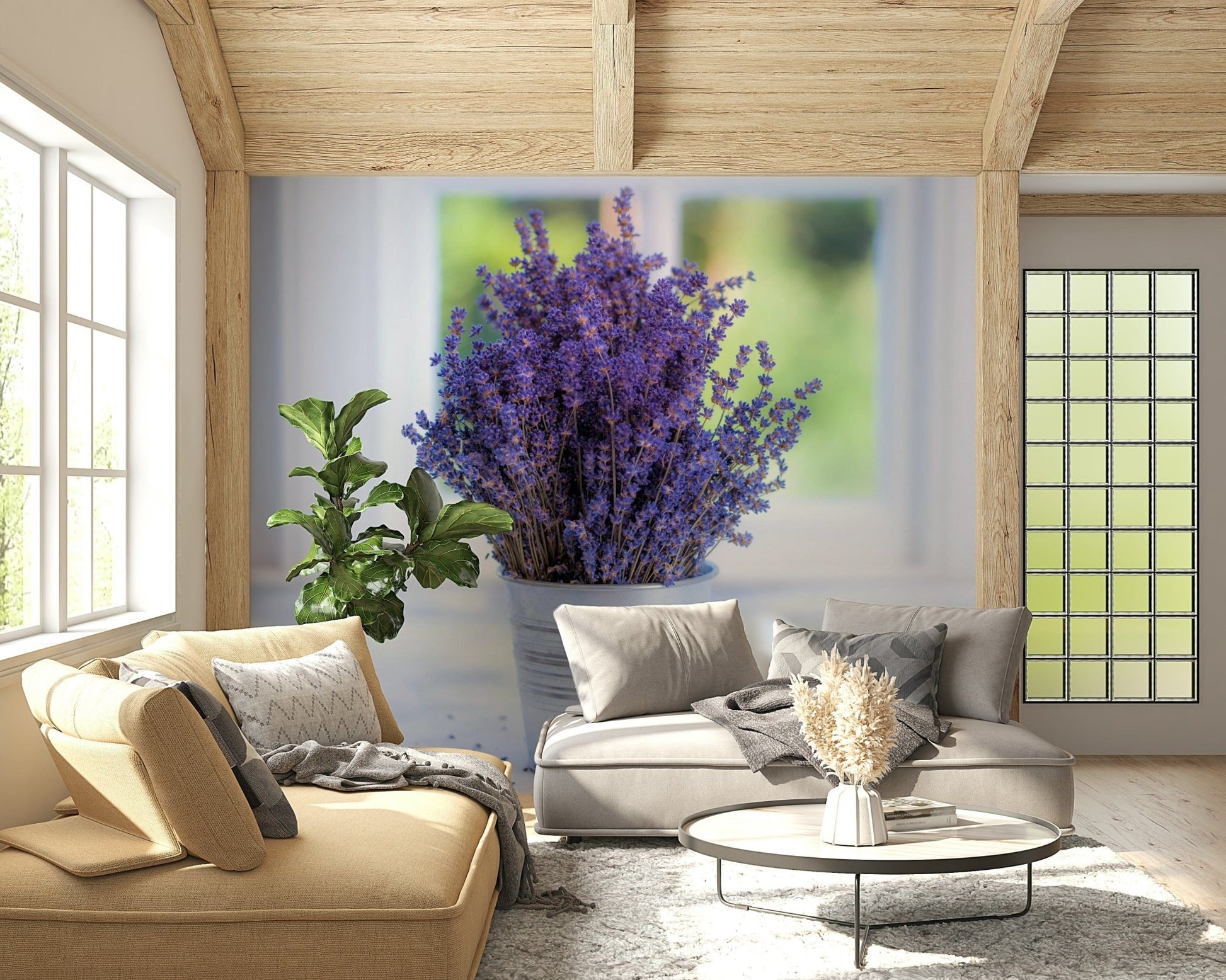 Tranquil purple botanical scene; delightful wallpaper for walls choice.
