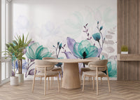Whimsical lavender wallpaper with botanical art