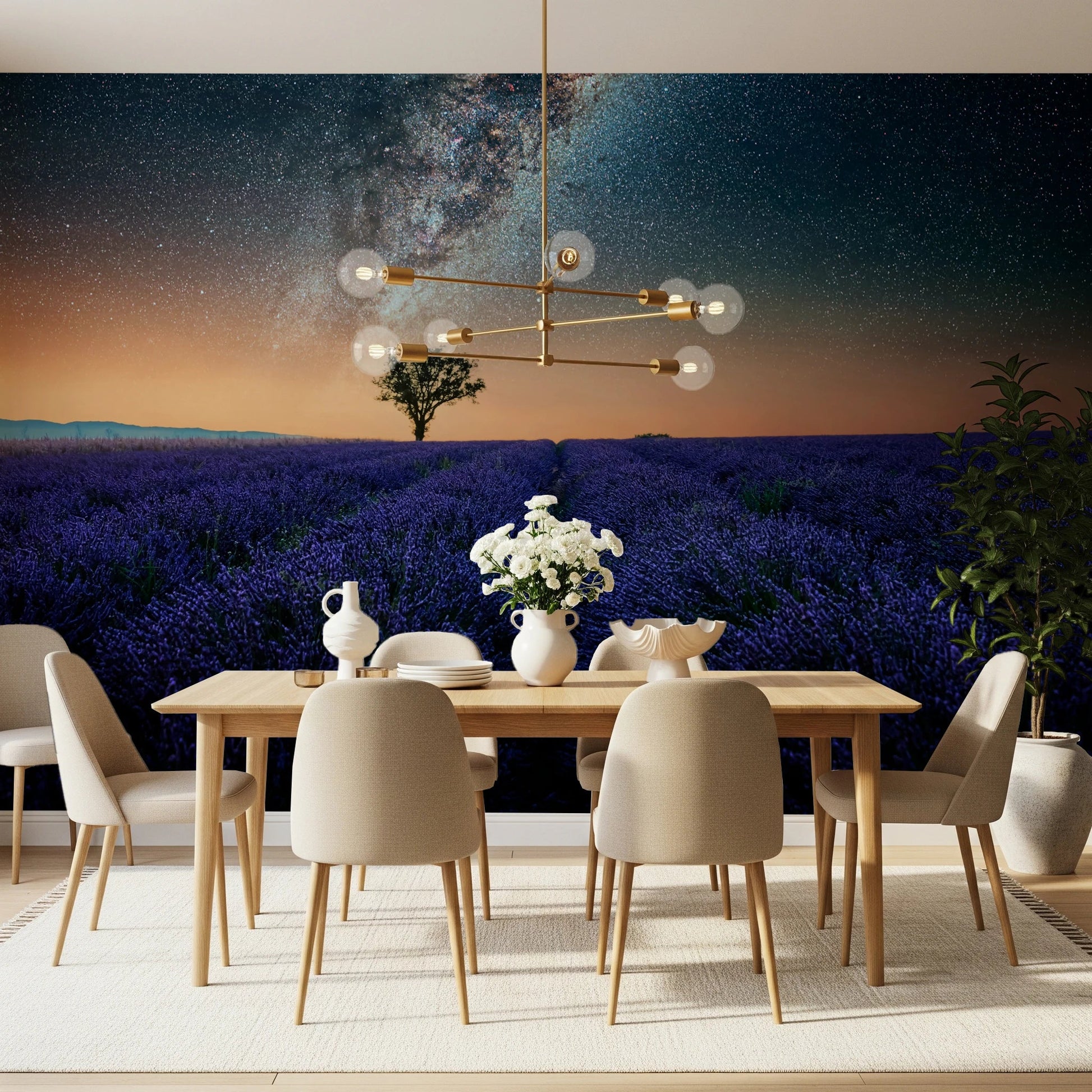 Moonlit lavender wall mural brightens lounge