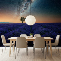 Lavender rows wall mural expands bedroom wall
