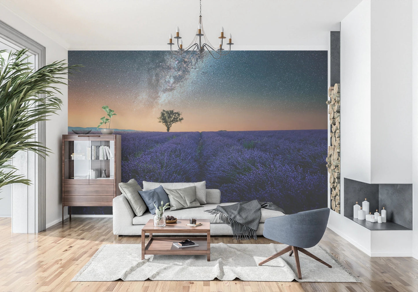 Moon glow wall mural pairs with neutral decor
