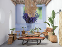 Calm wall mural image of fragrant lavender bouquet in small metal pail.