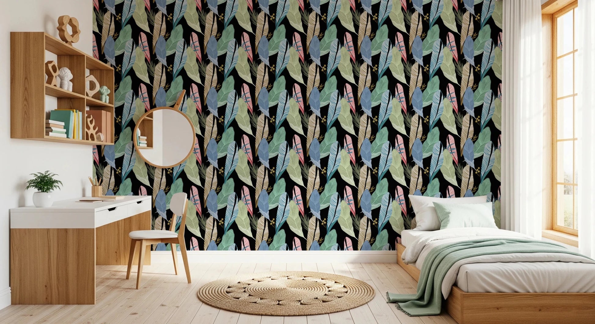 Modern abstract botanical print for indoor feature areas.