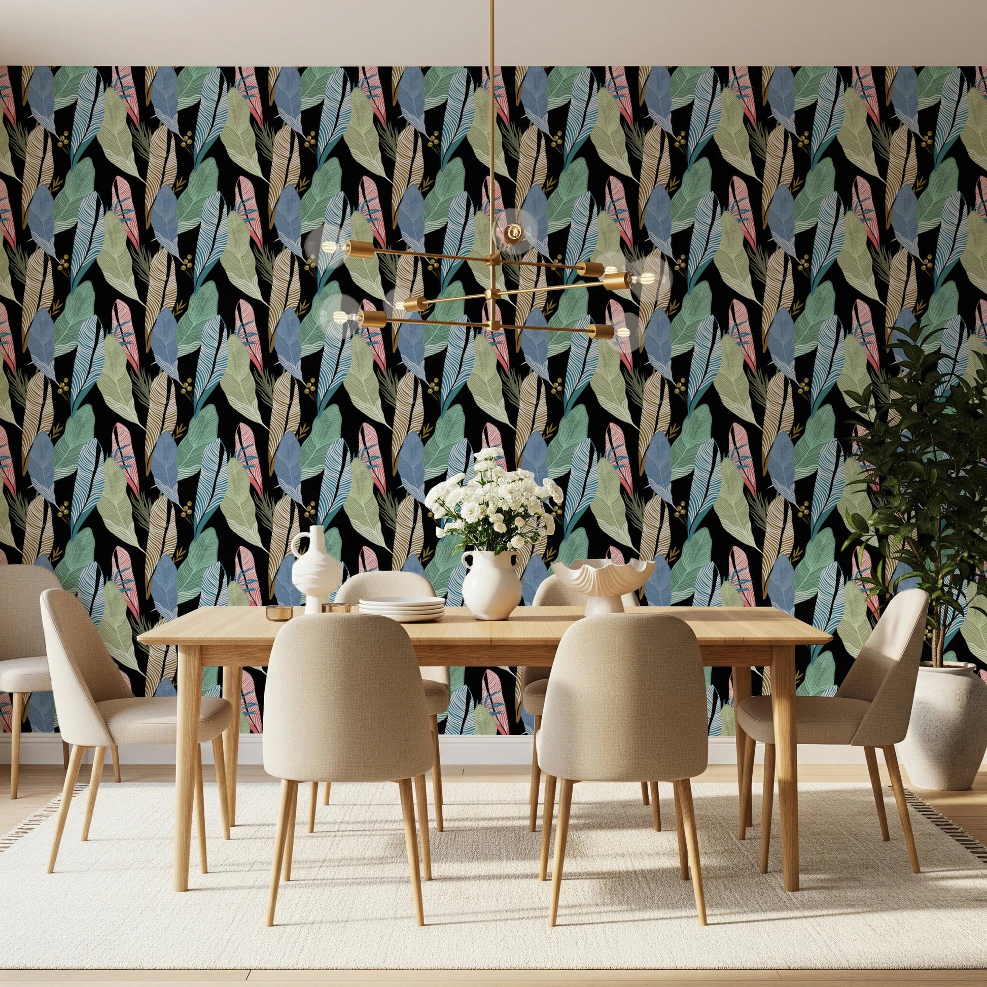 Leafy Abstraction Tropical Pastel Leaves Wallpaper pattern art.