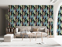 Dark background tropical palm fronds surface application for hallway.