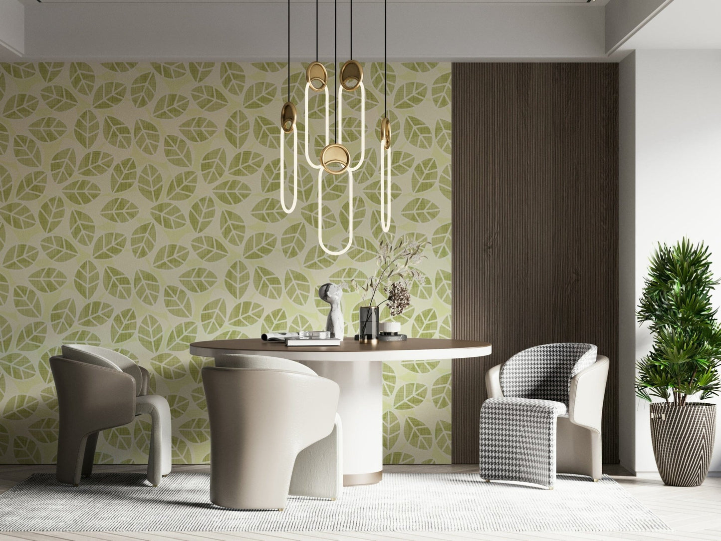 Spring Foliage Wall Mural – Decorative mural with soft, layered green leaves evoking early spring growth.