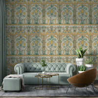 An artistic Mediterranean mural on luxury wallpaper.

