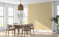 Lemon Gilded Stripes Wallpaper for a bright dining room.