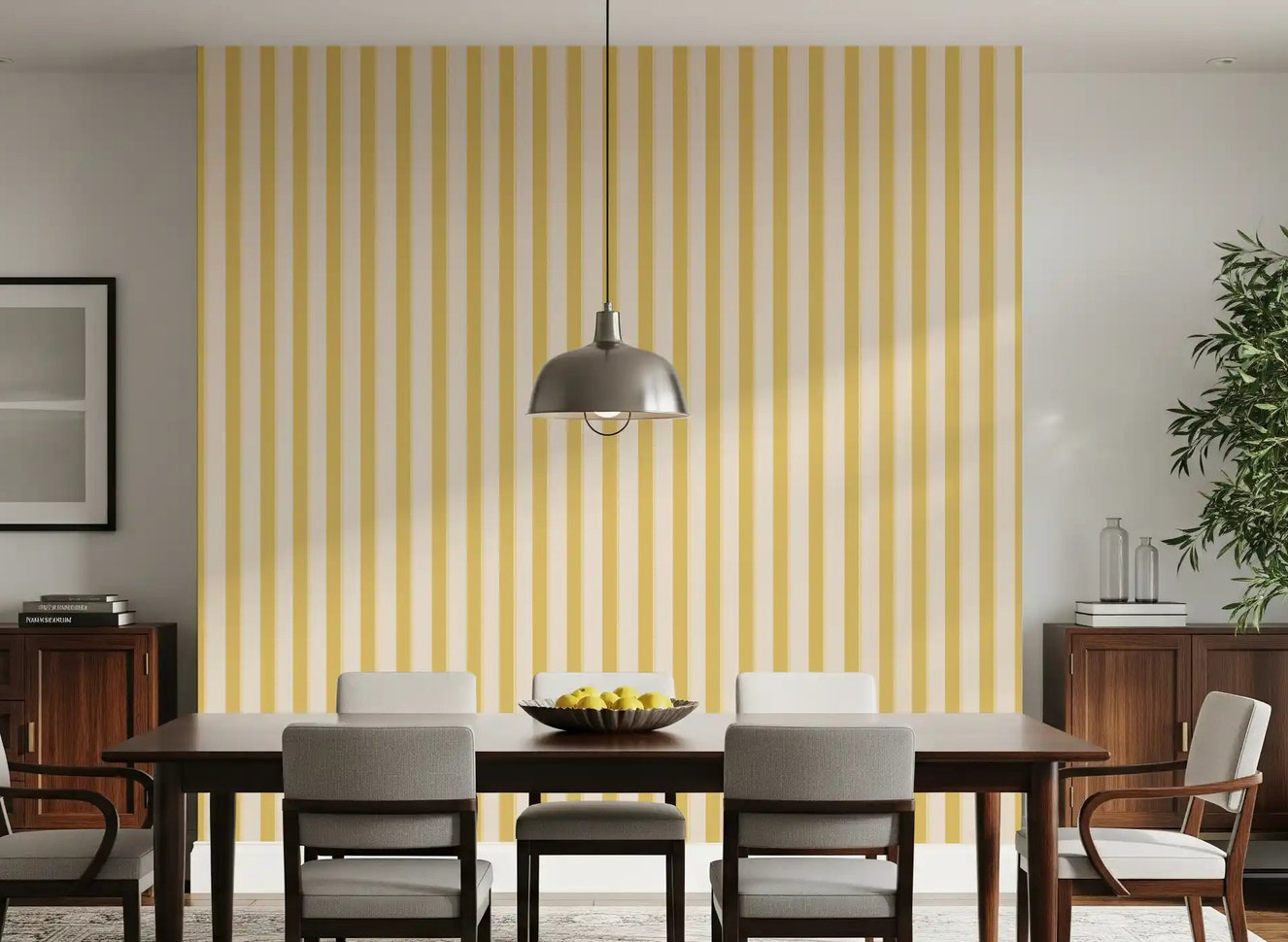 Minimalist Lemon Gilded Stripes Wallpaper with clean vertical lines.