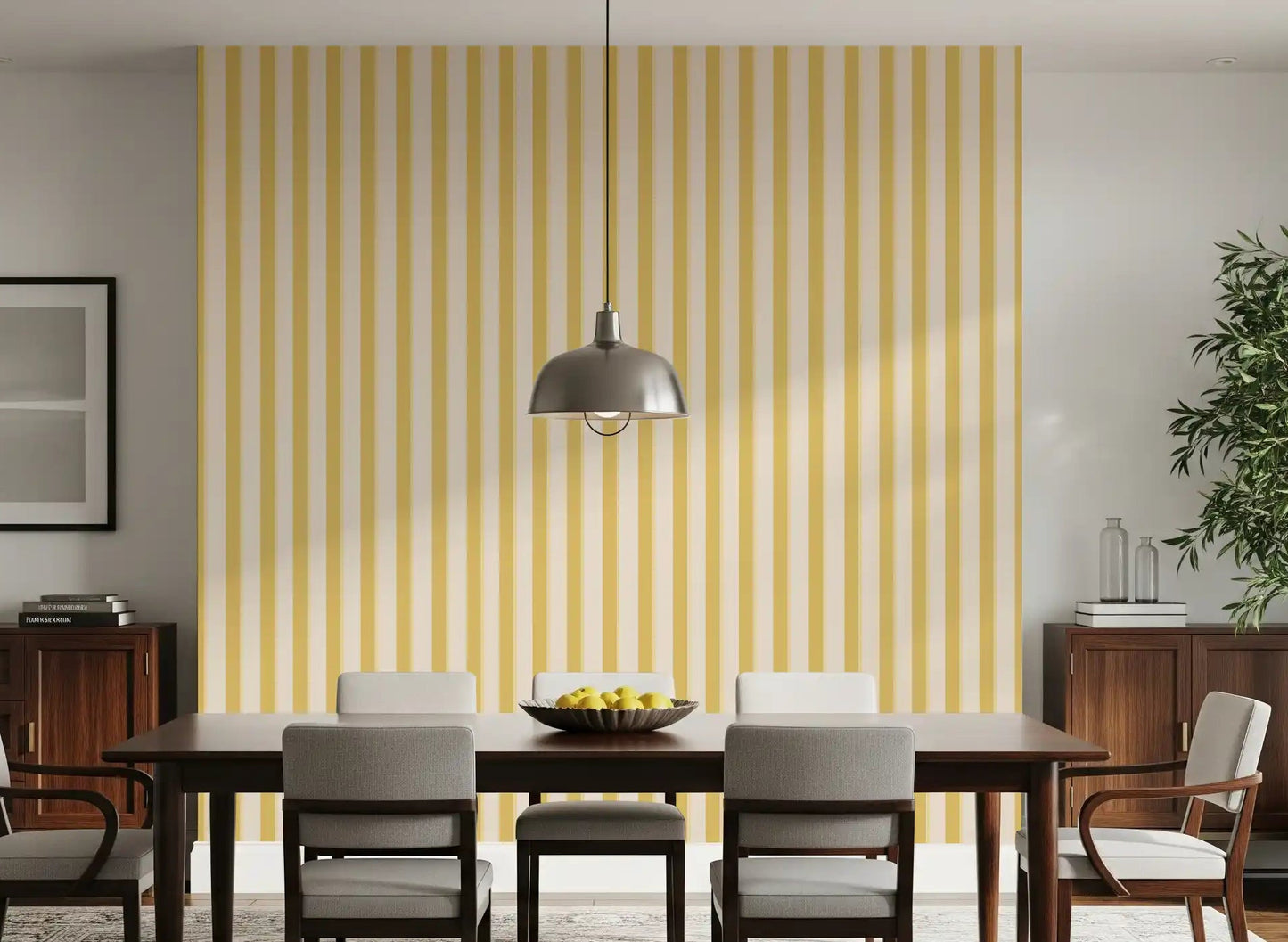 Minimalist Lemon Gilded Stripes Wallpaper with clean vertical lines.