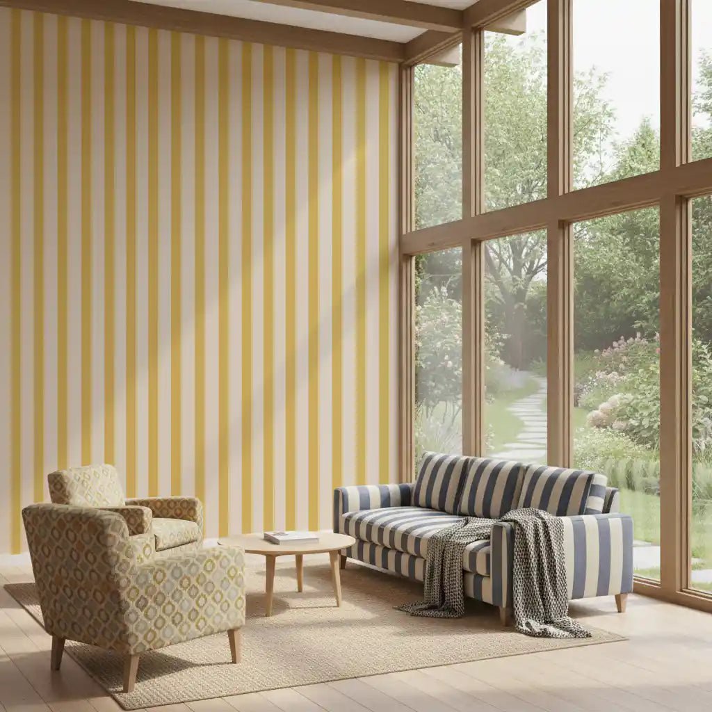 Durable Lemon Gilded Stripes Wallpaper for hallway.