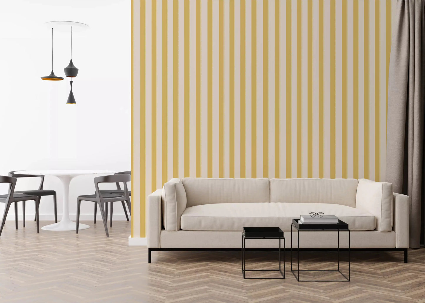 Professional Lemon Gilded Stripes Wallpaper for commercial spaces.