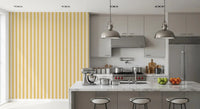 Close up of Lemon Gilded Stripes Wallpaper showing matte finish.