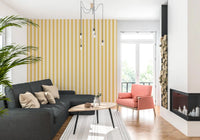 Symmetric Lemon Gilded Stripes Wallpaper in pastel tones.