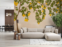 Lemon Grove Bloom Wall Mural for a fresh botanical stylish living room.