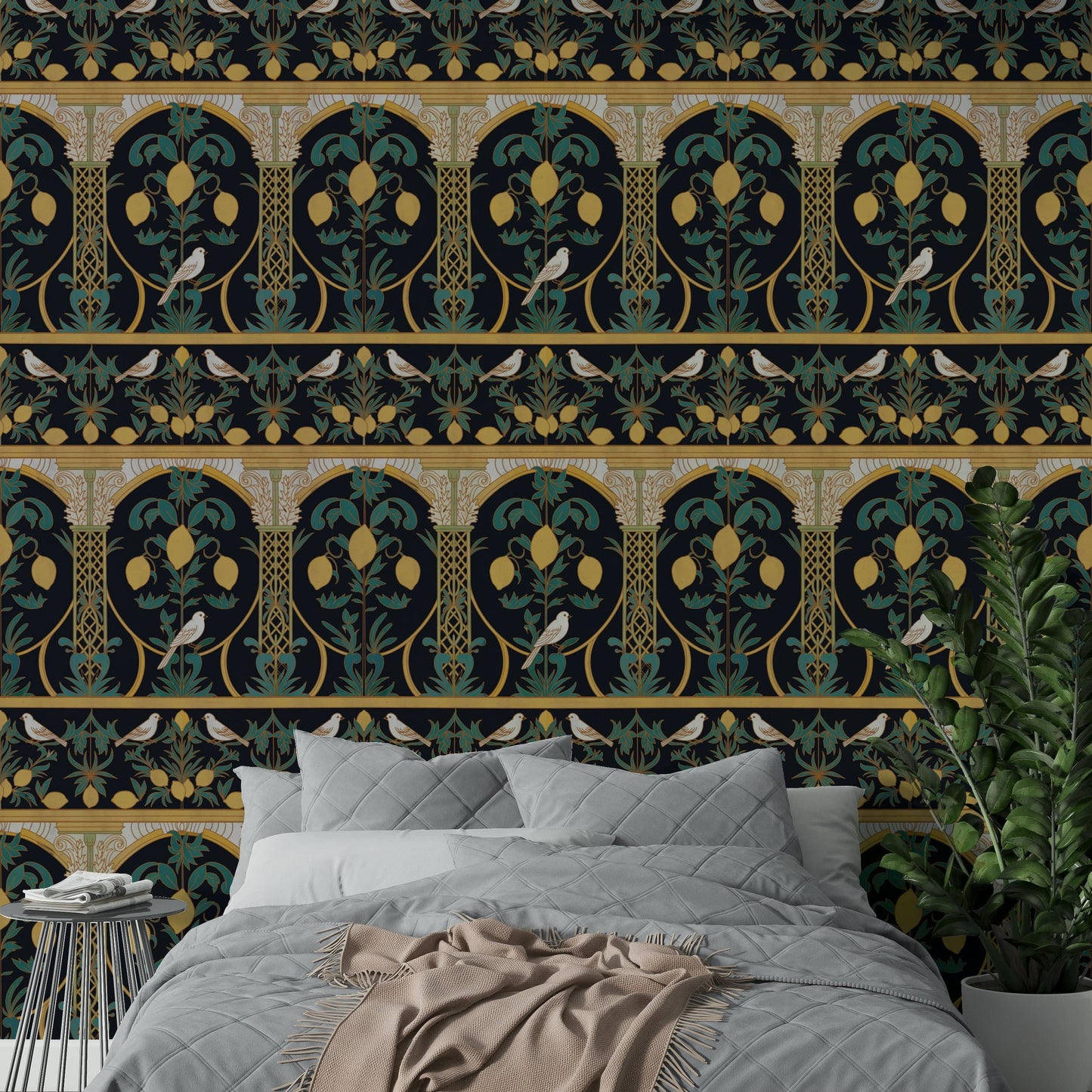 An artistic citrus grove mural for home decor.

