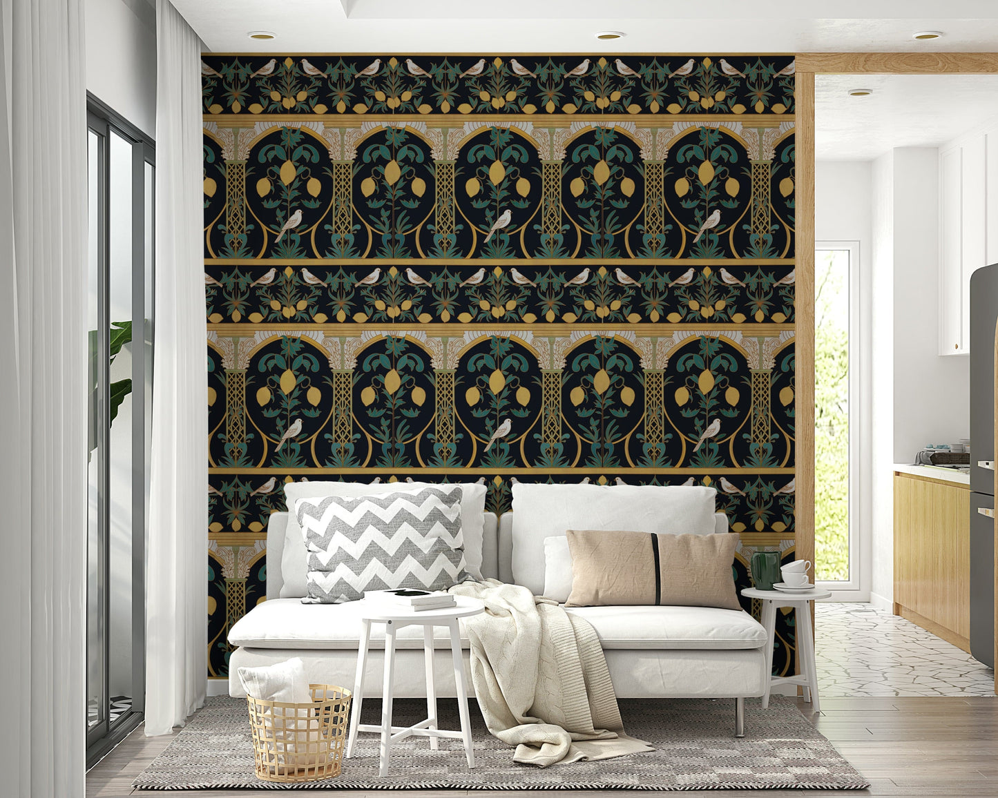 A beautiful Mediterranean scene wall mural for a dining room.

