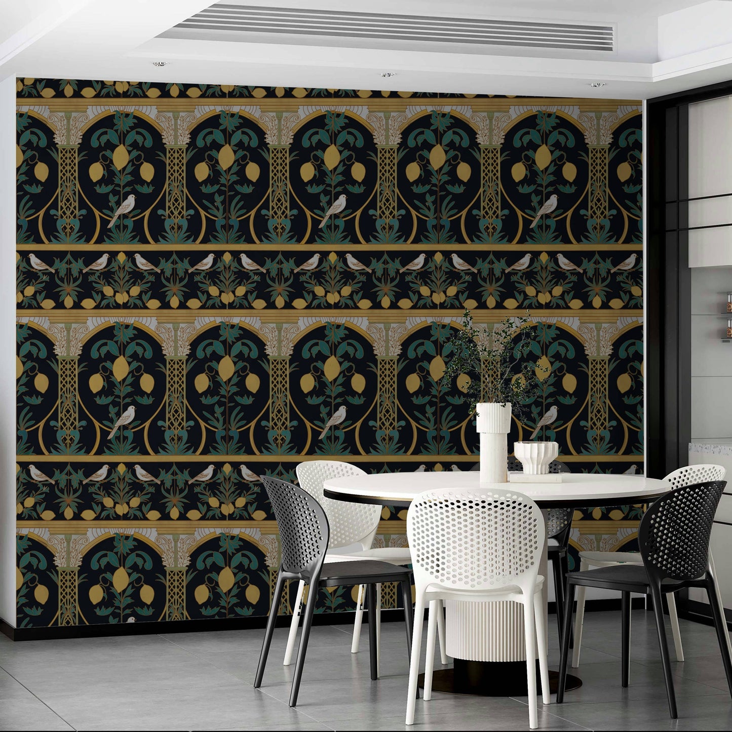 A contemplative night garden wallpaper mural for a feature wall.

