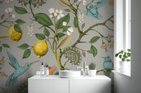 Nature-inspired mural with lemon tree & birds
