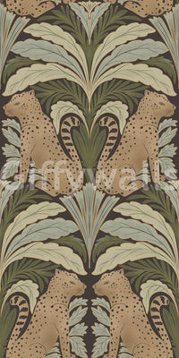 Symmetry botanical wallpaper in studio apartment living area, subtle leopard focal