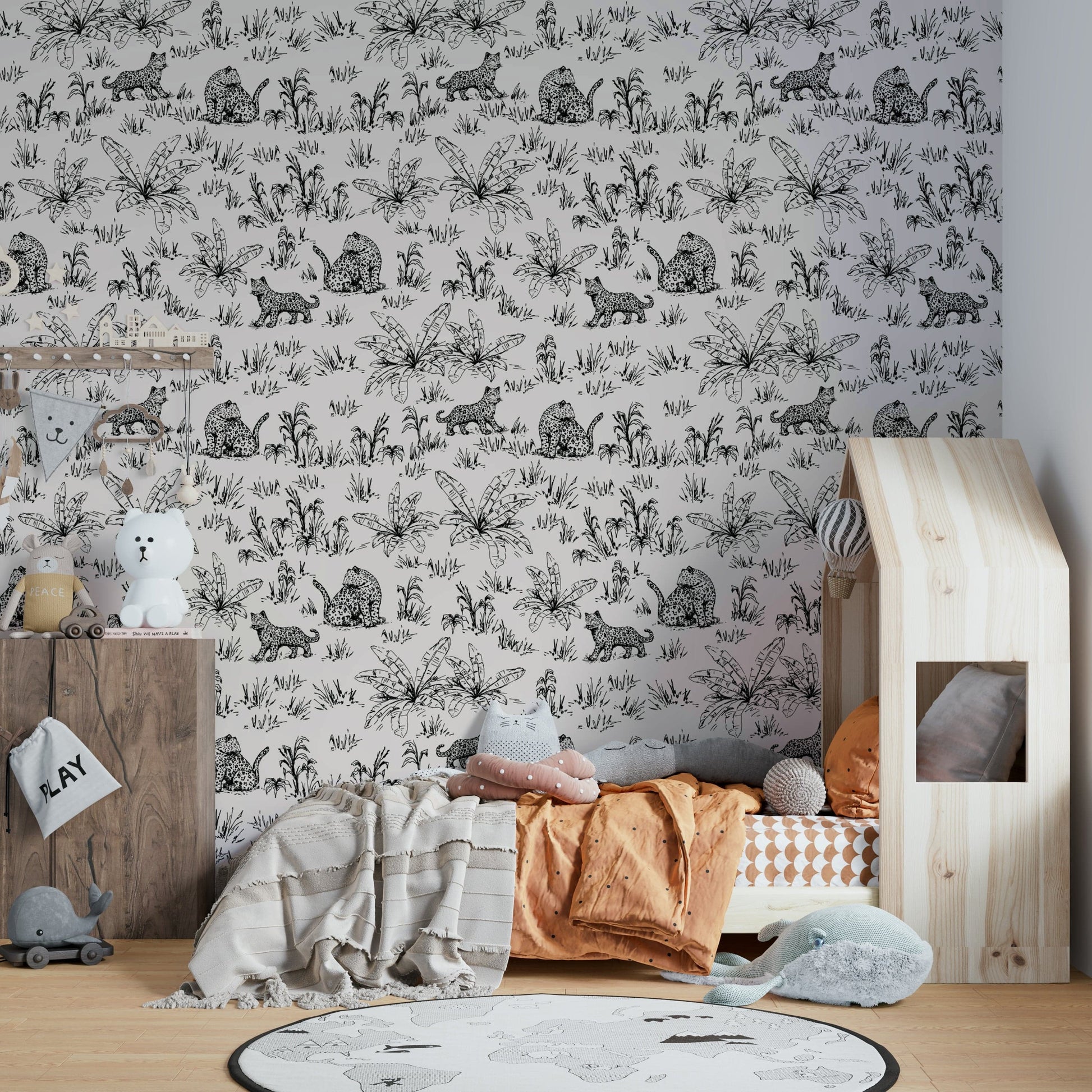 The mural is created for an entire wall, providing a unique backdrop.
