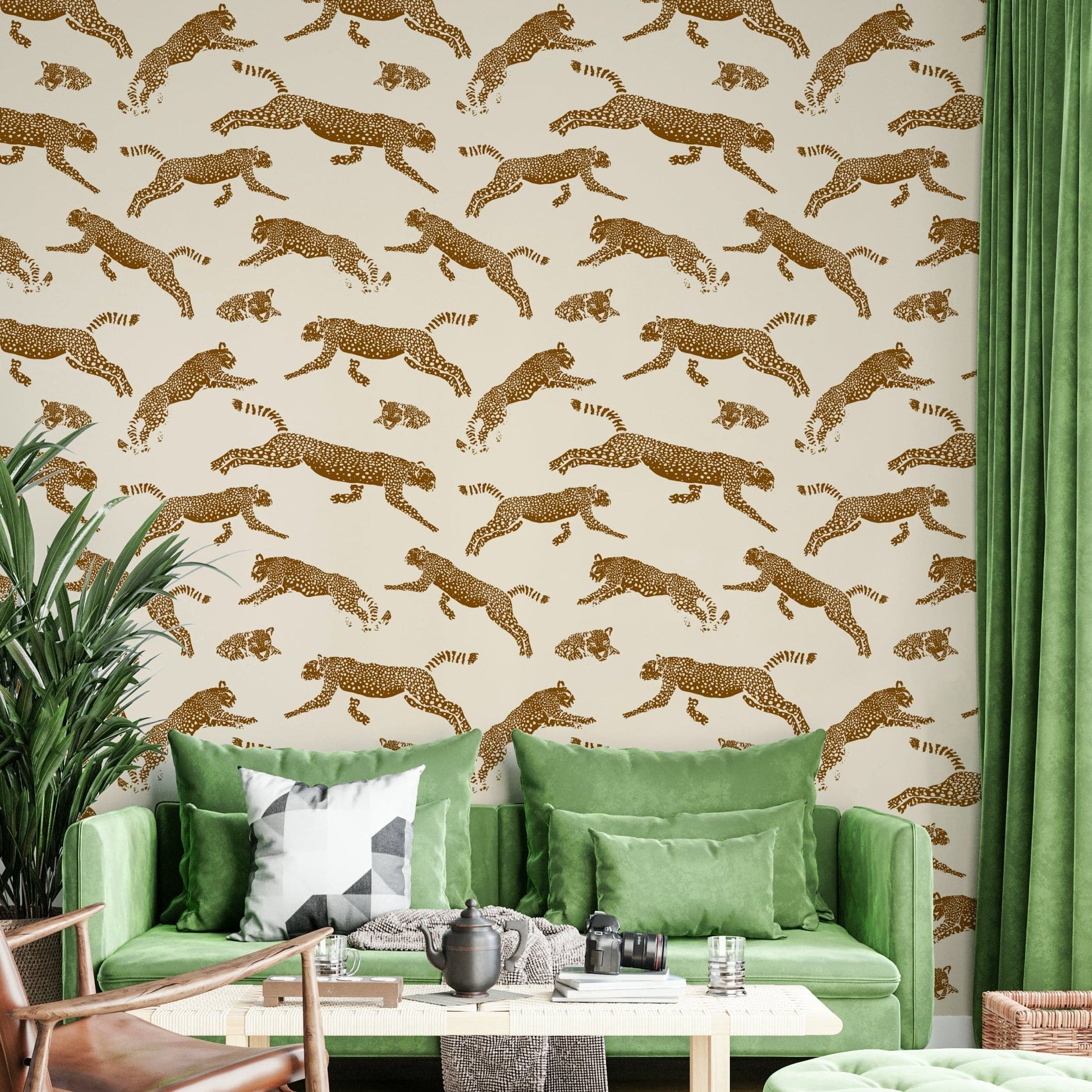 Leopards Wallpaper on a living room wall


