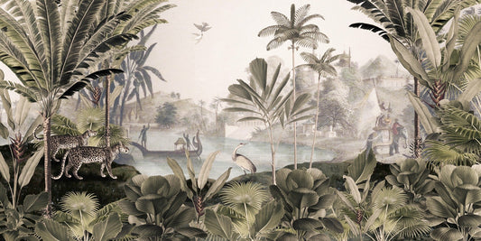 Leopard Landscape with sepia color Jungle wallpaper murals