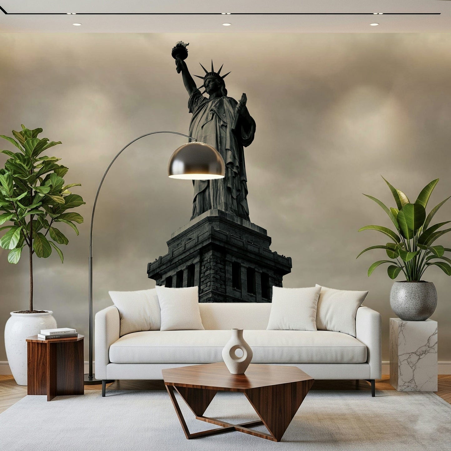 Liberty's Monochrome Gaze Wall Mural in dining area, black-grey tones, industrial style decor