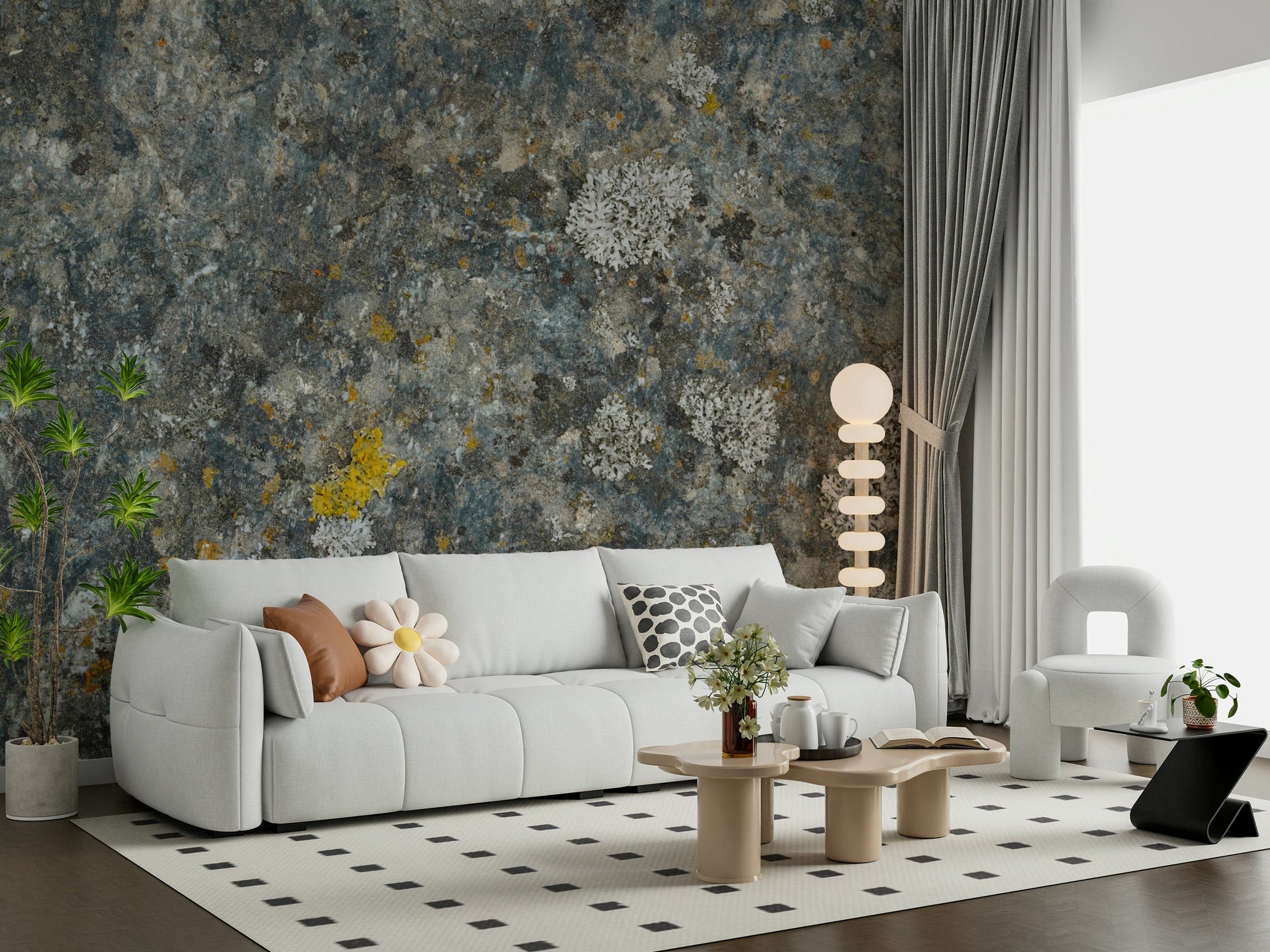 Rock texture wallpaper with realistic lichen growth for a nature-inspired look.