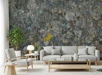 Rock-inspired wallpaper highlighting rugged textures and organic lichen details.