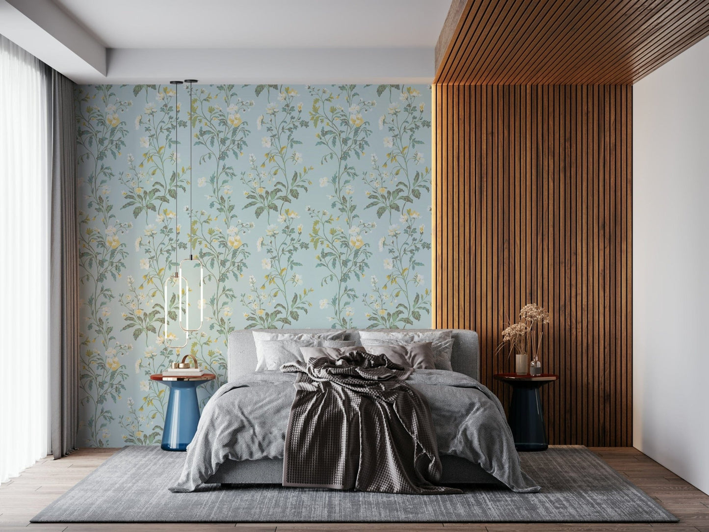 Dreamy Botanical Wallpaper – Subtle pastel greenery and soft blossoms creating a relaxing, whimsical ambiance.