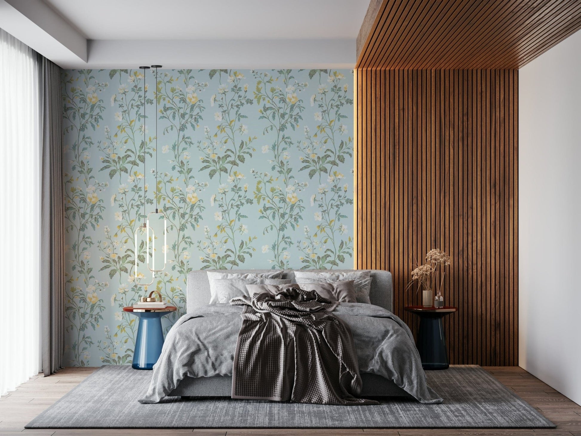 Dreamy Botanical Wallpaper – Subtle pastel greenery and soft blossoms creating a relaxing, whimsical ambiance.