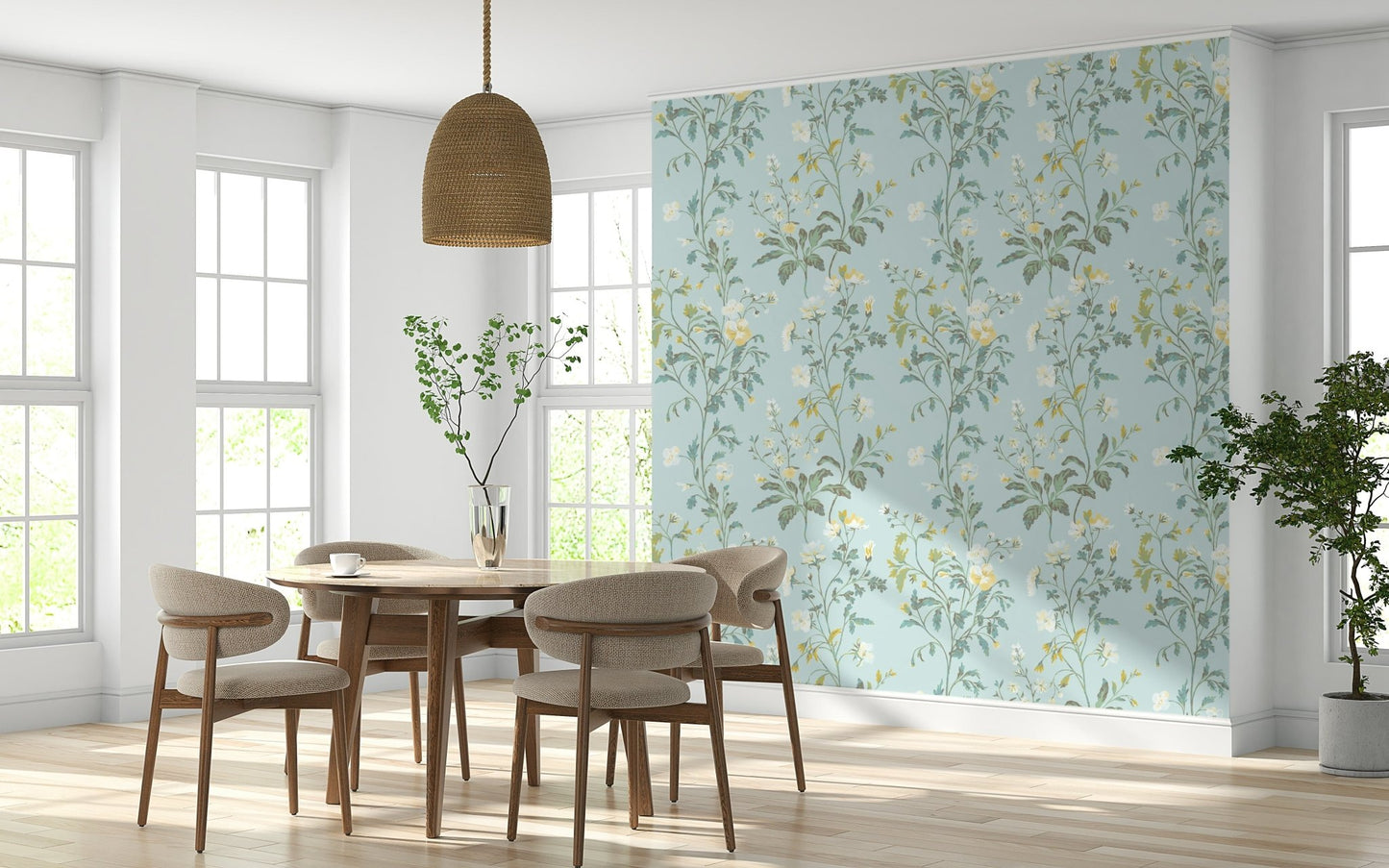 Gentle Pastel Botanical Wallpaper – Airy botanical patterns in soft pastel shades for bedrooms, nurseries, or lounges.