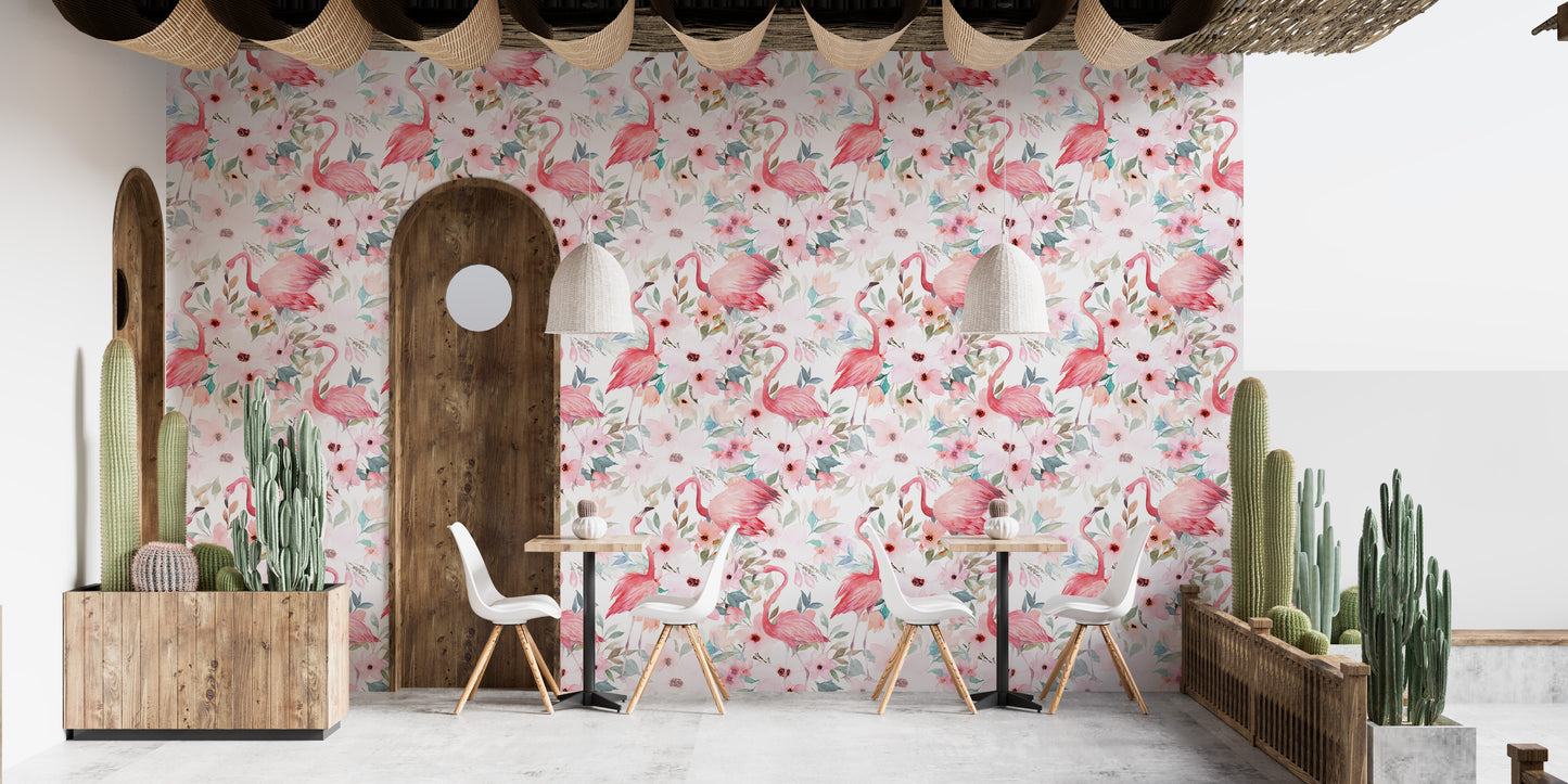 Chic light pink flamingo wallpaper style
