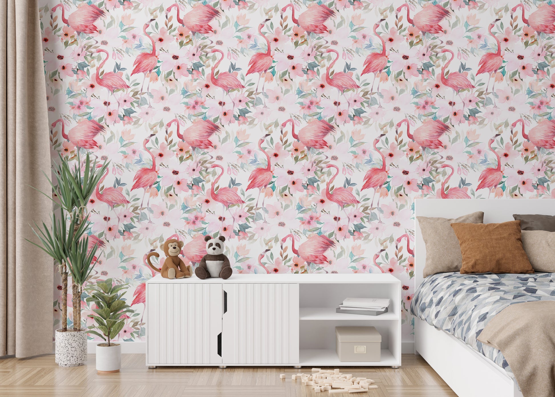 Subtle pink flamingo wallpaper decor
