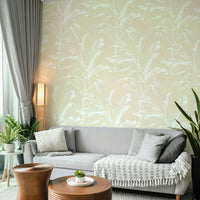 Botanical wall mural in light yellow tones

