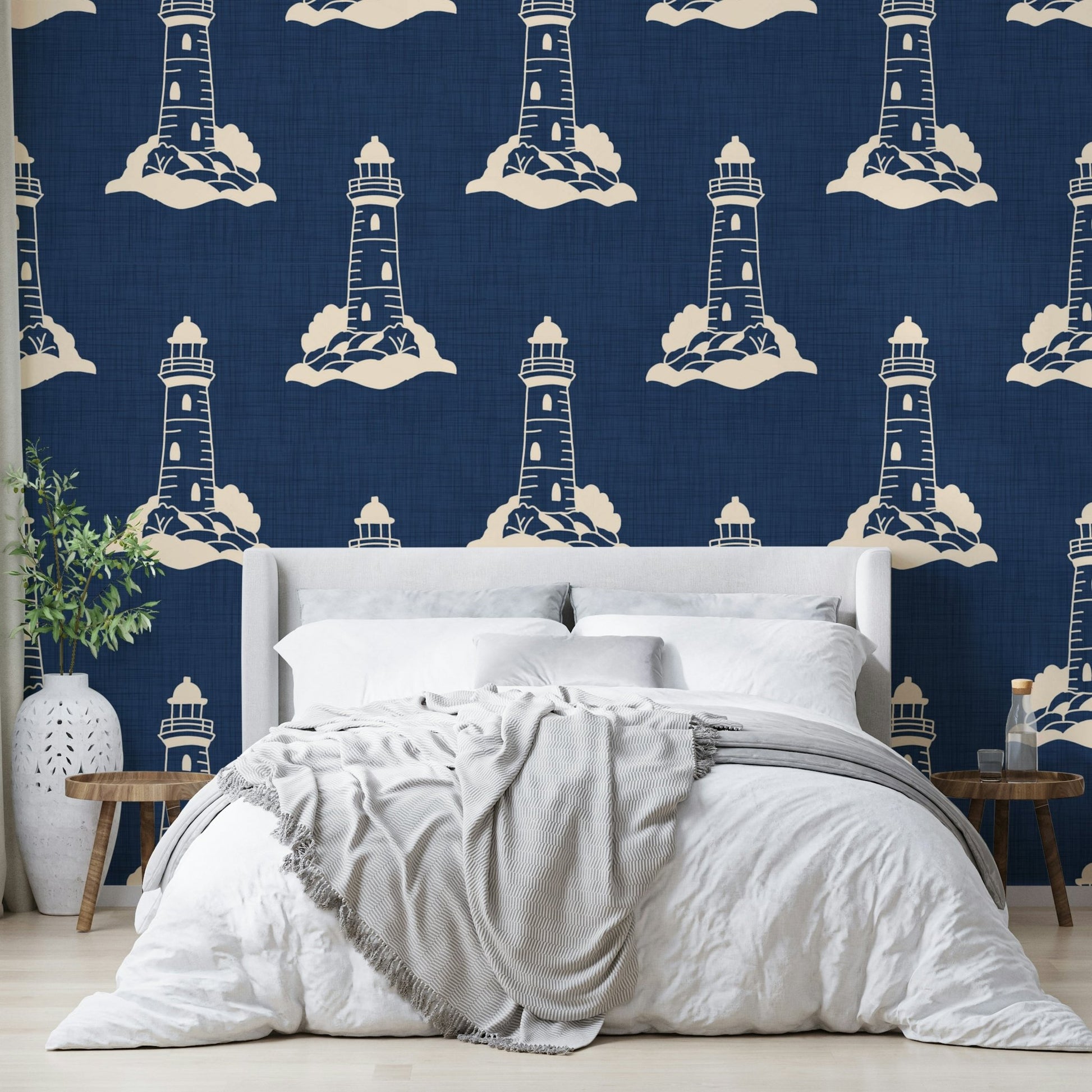 Lighthouse illustration in mural wallpaper
