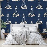 Lighthouse illustration in mural wallpaper
