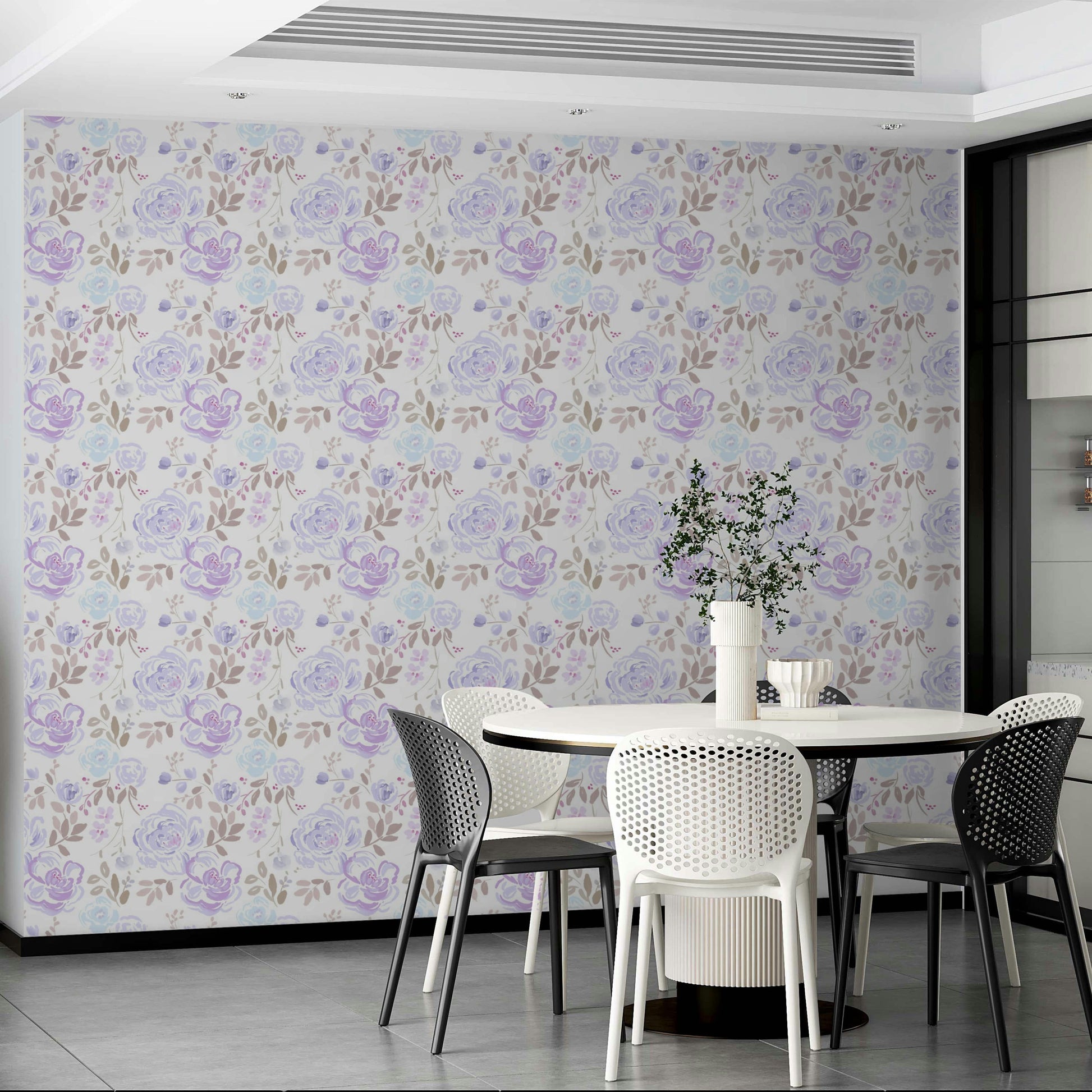 A classic floral wallpaper for walls with a lilac theme.

