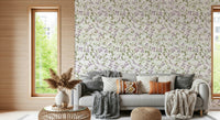 Muted lilac flowers motif on Lilac Vines Meadow mural art.