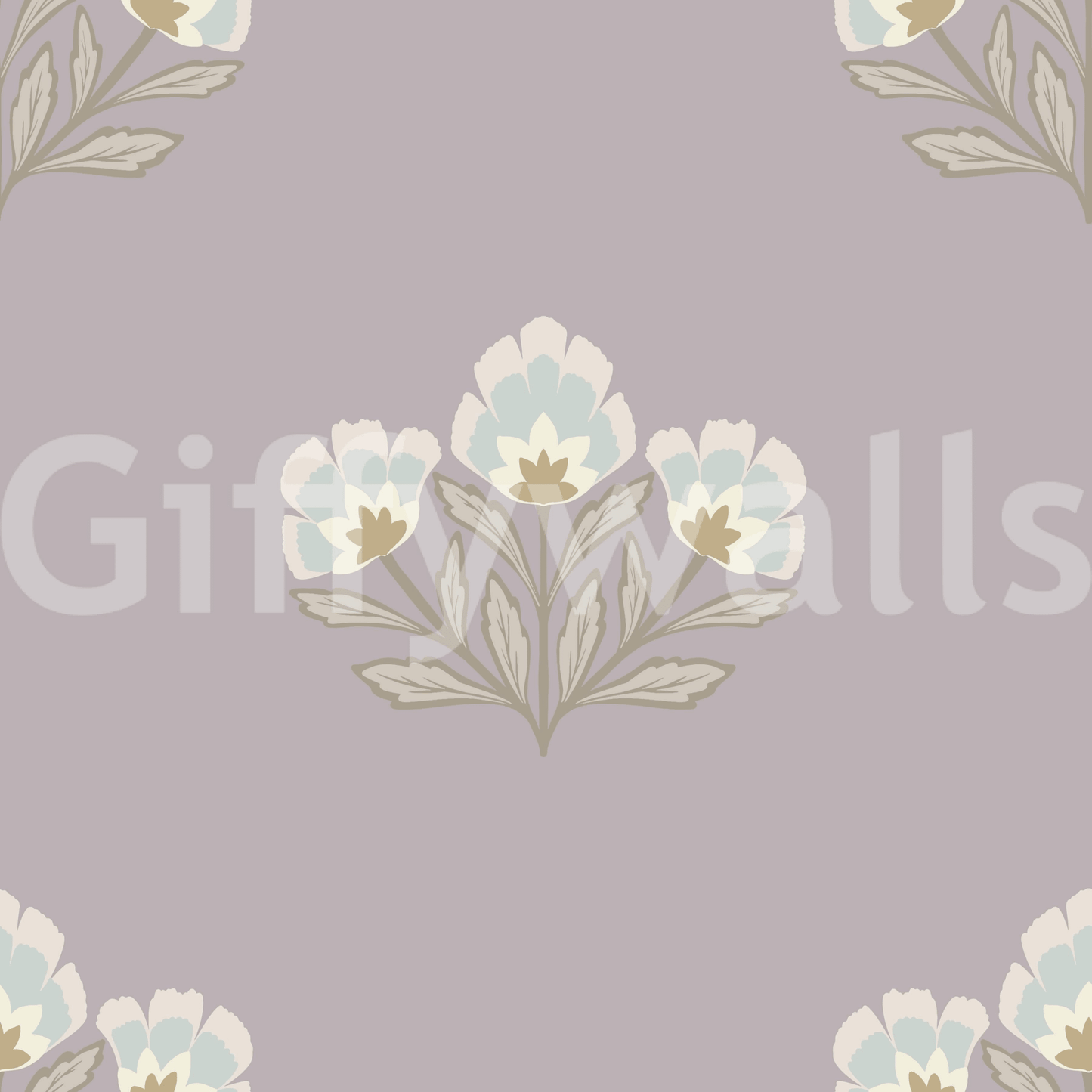 Sophisticated Lilas Bloom design, bespoke drawing room wall mural, ambient style.