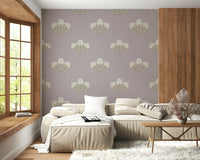 Muted lilac wall mural, delicate petals pattern, neutral home décor.