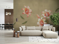 Lily floral mural in hallway, modern wall decor in color