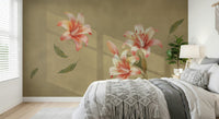 Lily Whisper Wall Mural behind sofa, modern wall decor